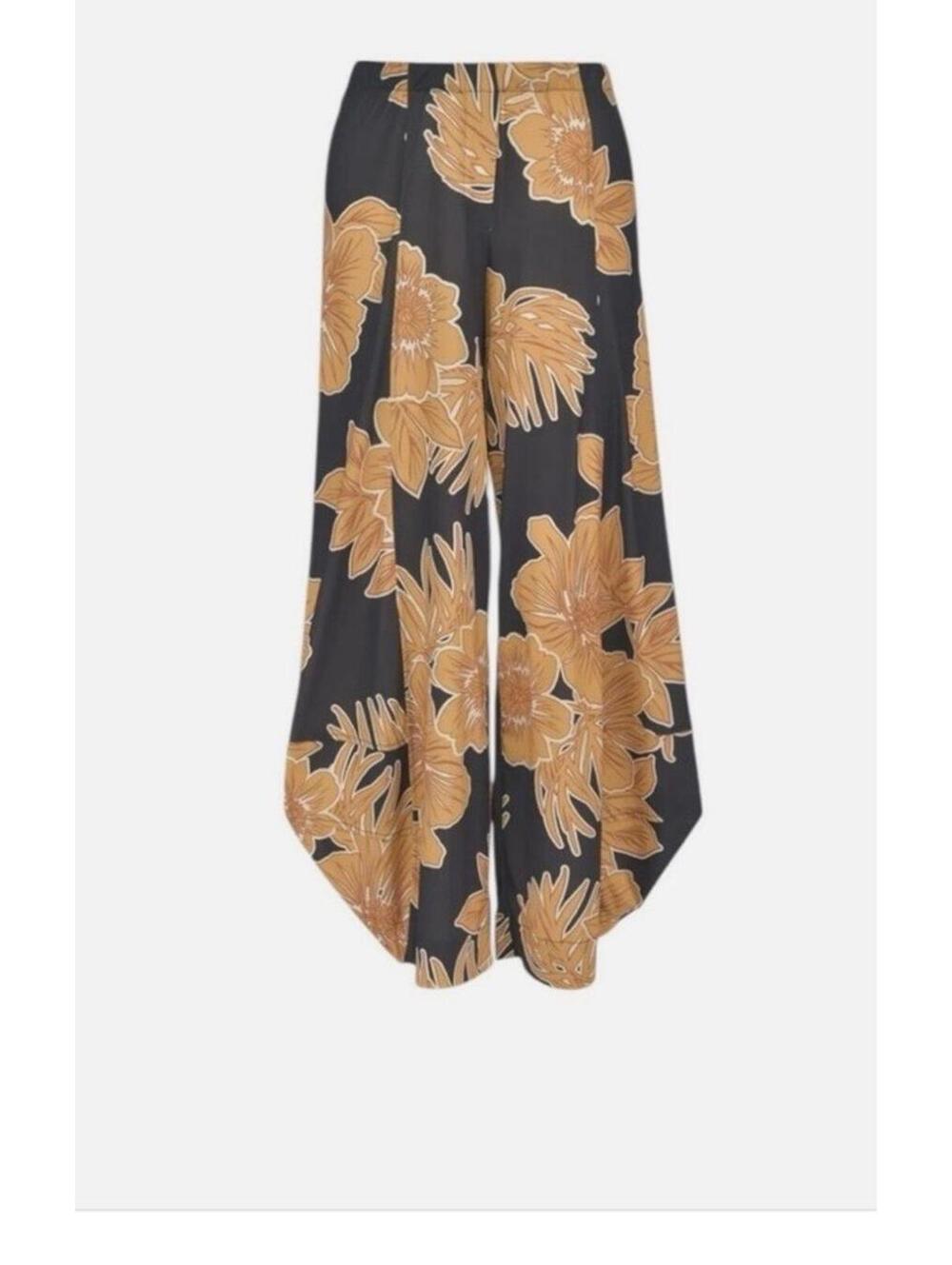 Alembika Paradise Punto Pants Gold Floral Wide Leg Cropped NWT Size 7 | US 18-20